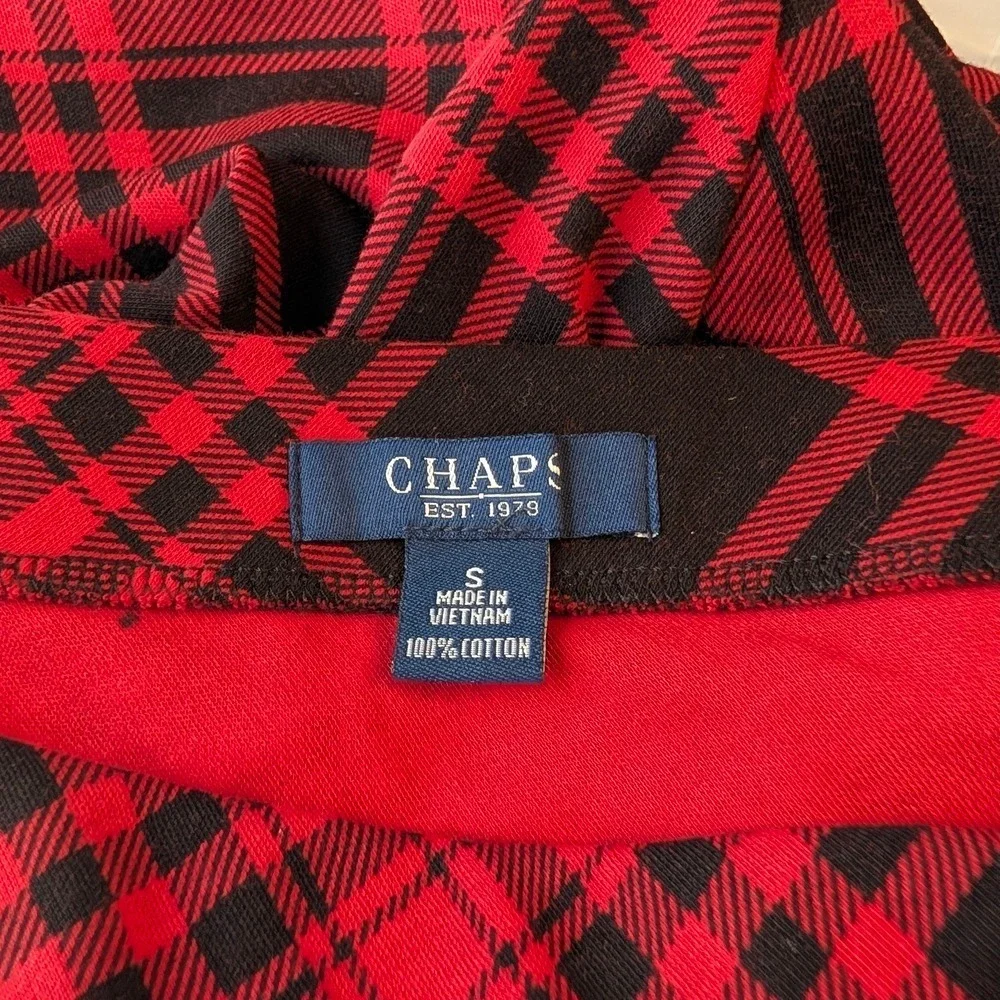 Chaps Red Black Plaid A-Line Midi Skirt Cotton Jersey Pull On Small‎